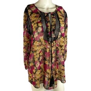 ANTHROPOLOGIE Daniel Rainn Sheer Floral Boho Top M